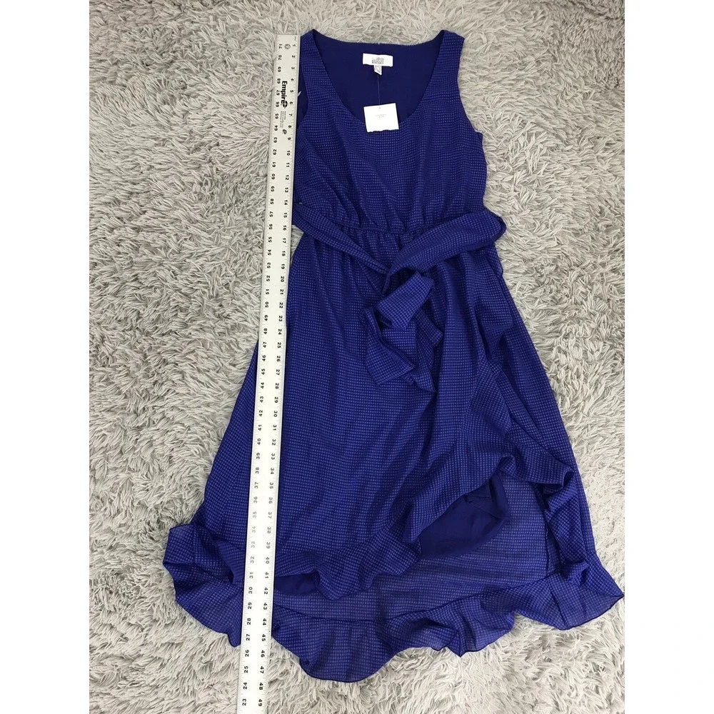 NWT Belle Badgley Mischka‎ Sleeveless Blue Ruffle Hem Tie Waist Dress Size 8